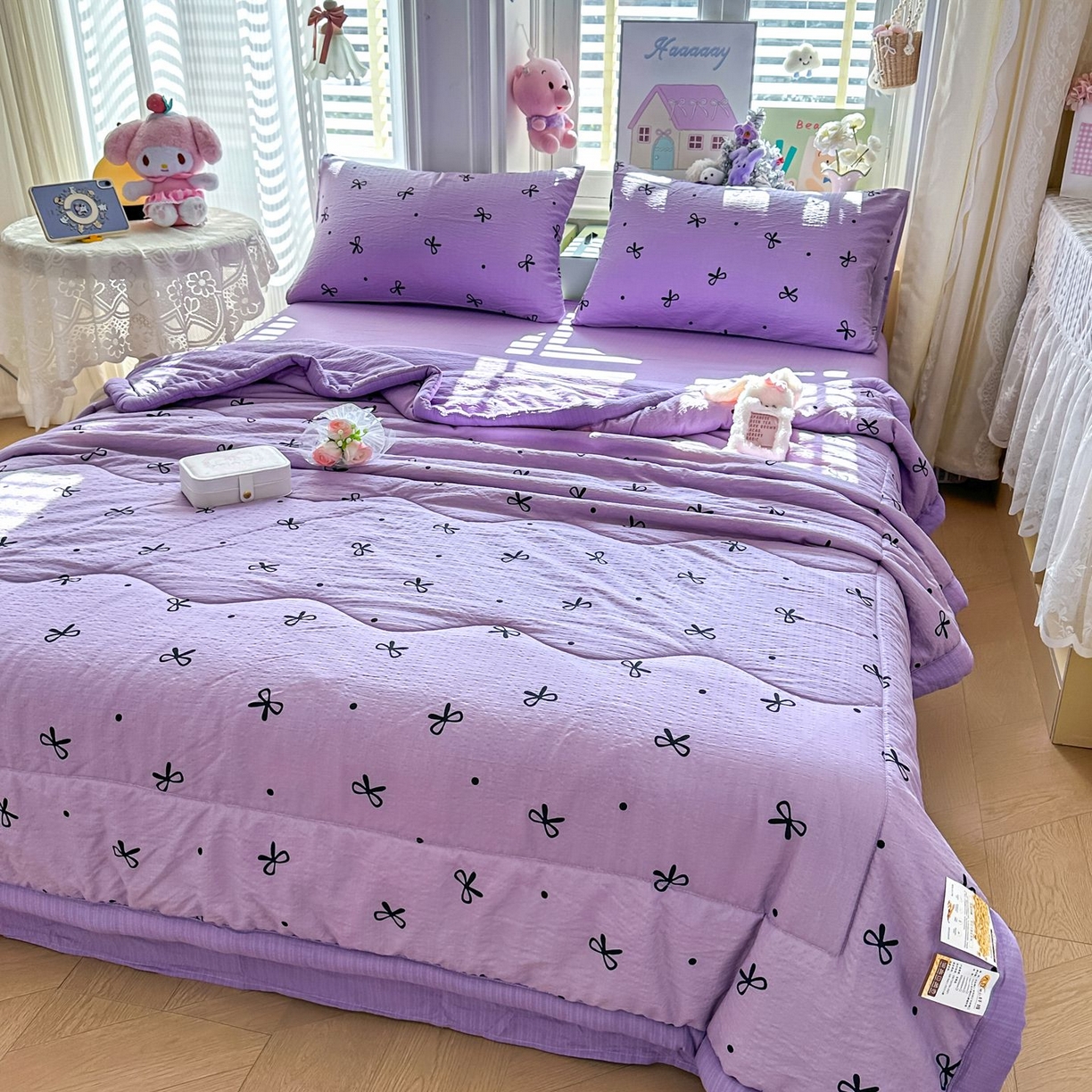 91家纺网 家纺一手货源 找家纺 卡斯诺家纺馆 2026新款皱皱棉双层纱夏被四件套下载文件包含买家秀 紫苏