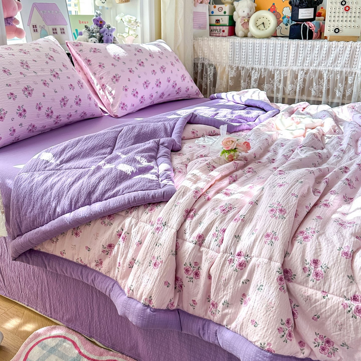 91家纺网 家纺一手货源 找家纺 卡斯诺家纺馆 2026新款皱皱棉双层纱夏被四件套下载文件包含买家秀 午后甜梦