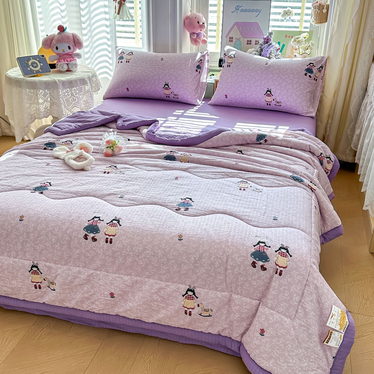 91家纺网 家纺一手货源 找家纺 卡斯诺家纺馆 2026新款皱皱棉双层纱夏被四件套下载文件包含买家秀 柔光邂逅