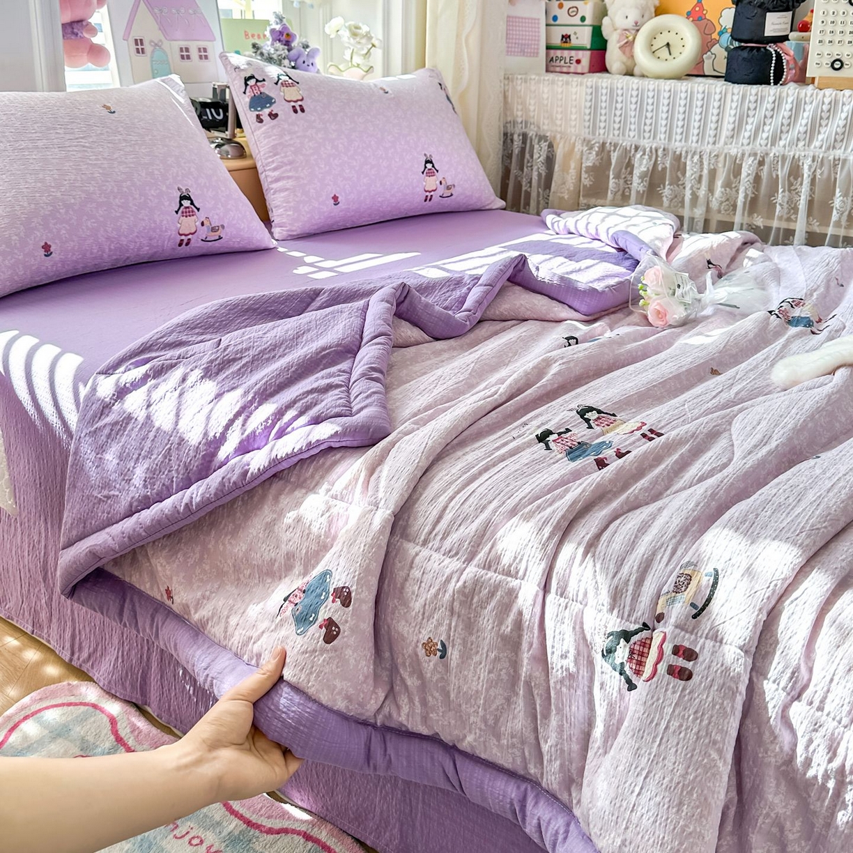 91家纺网 家纺一手货源 找家纺 卡斯诺家纺馆 2026新款皱皱棉双层纱夏被四件套下载文件包含买家秀 柔光邂逅