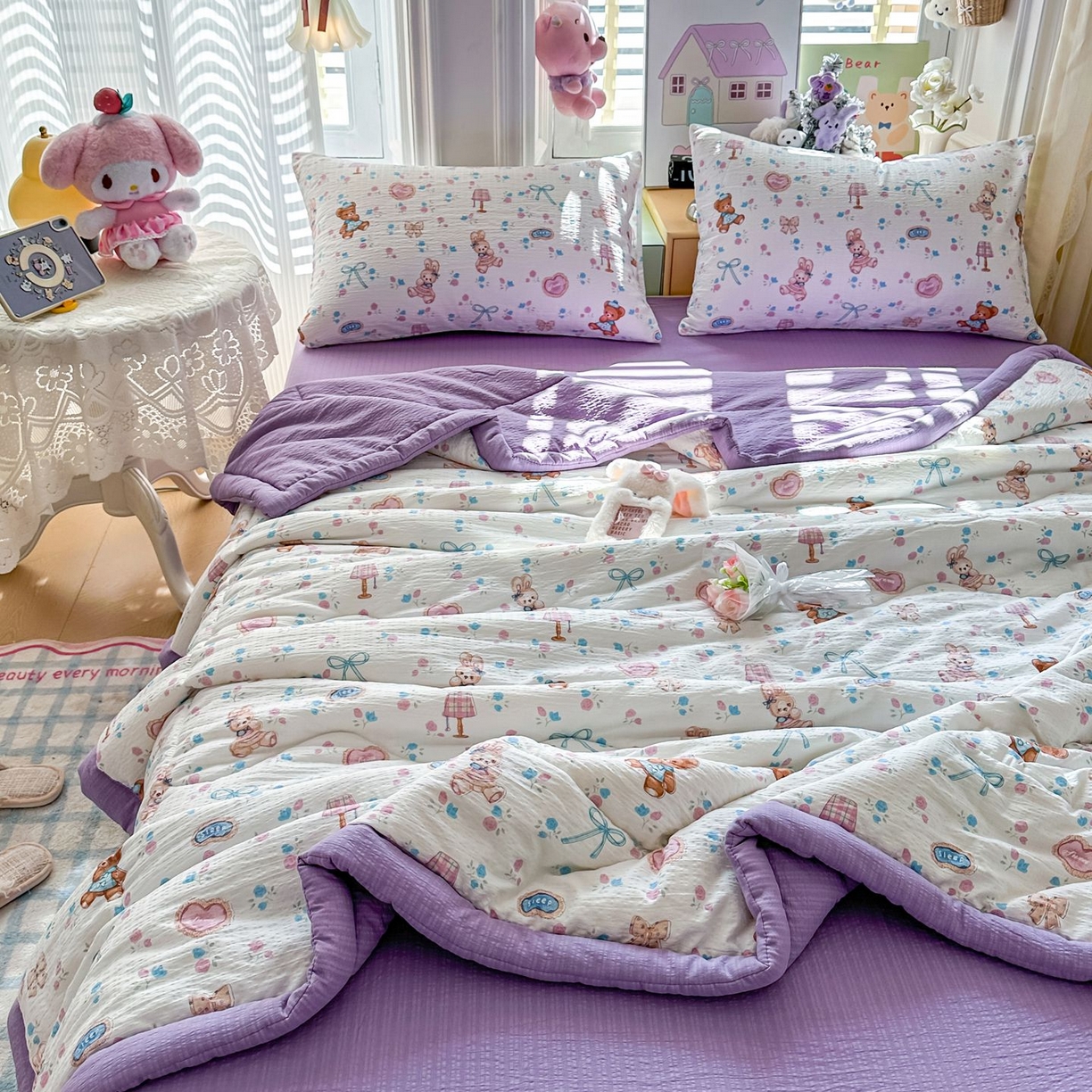 91家纺网 家纺一手货源 找家纺 卡斯诺家纺馆 2026新款皱皱棉双层纱夏被四件套下载文件包含买家秀 紫韵流光