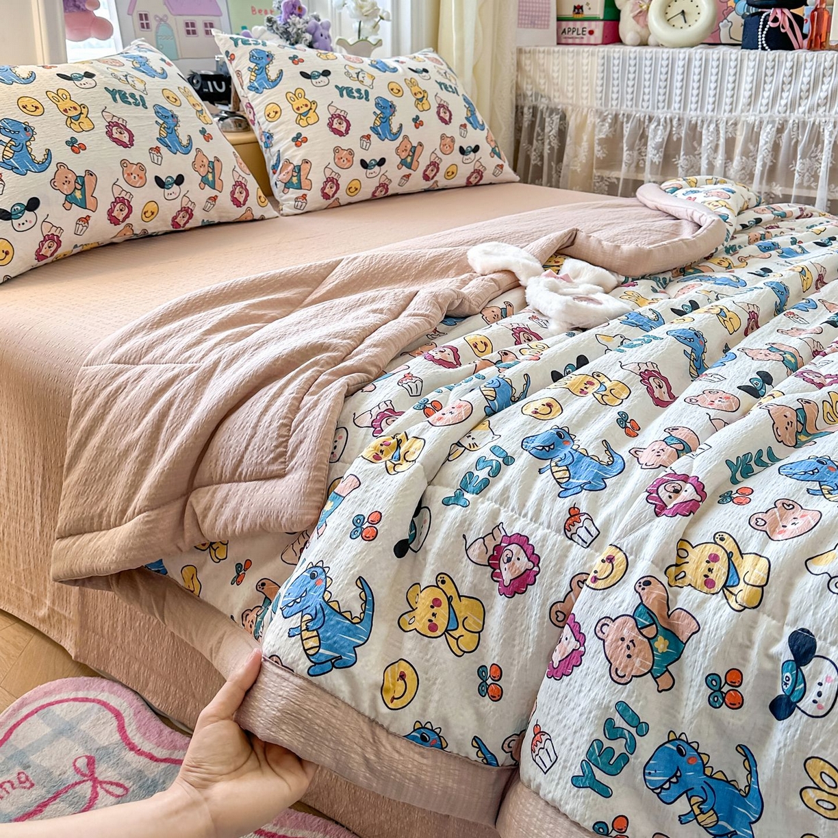 91家纺网 家纺一手货源 找家纺 卡斯诺家纺馆 2026新款皱皱棉双层纱夏被四件套下载文件包含买家秀 动物之家