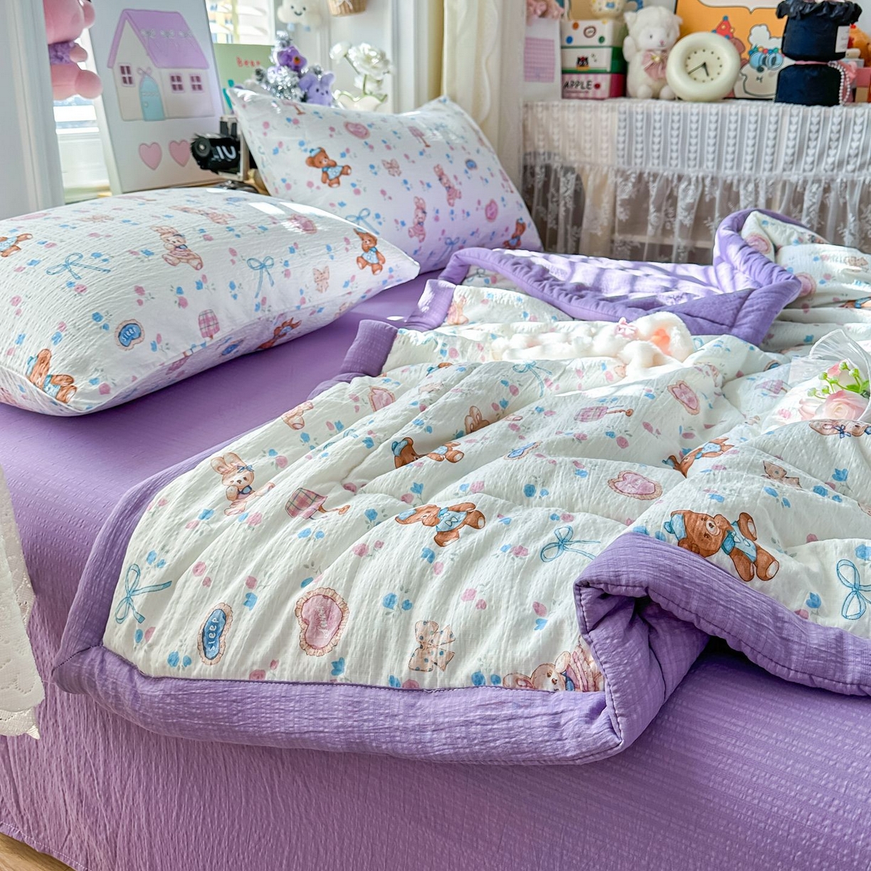 91家纺网 家纺一手货源 找家纺 卡斯诺家纺馆 2026新款皱皱棉双层纱夏被四件套下载文件包含买家秀 紫韵流光