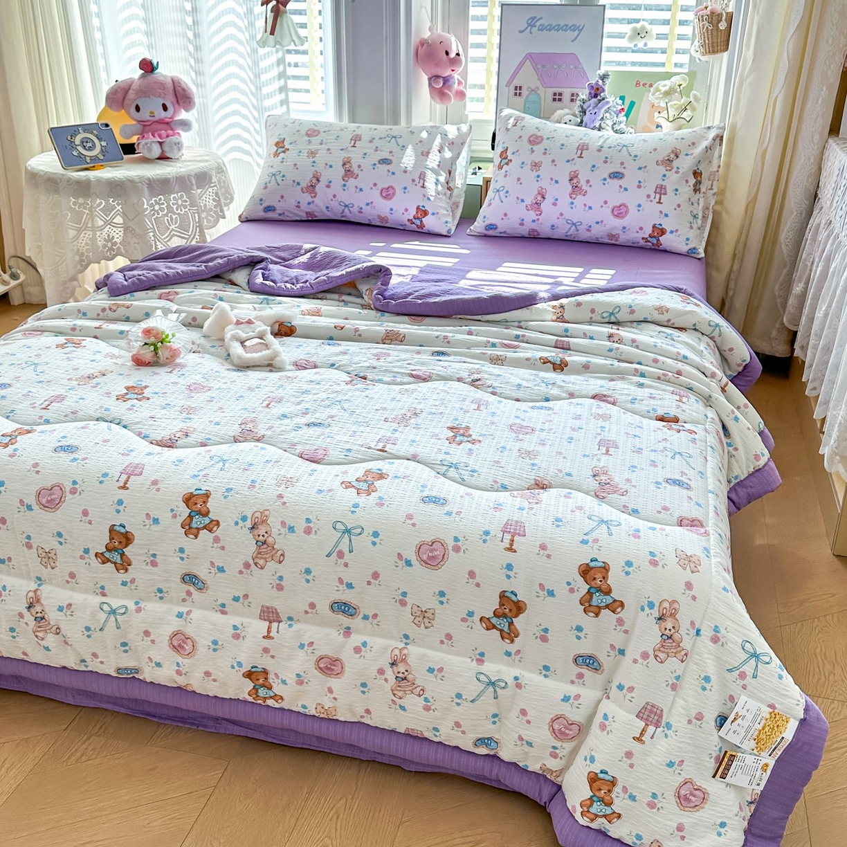 91家纺网 家纺一手货源 找家纺 卡斯诺家纺馆 2026新款皱皱棉双层纱夏被四件套下载文件包含买家秀 紫韵流光