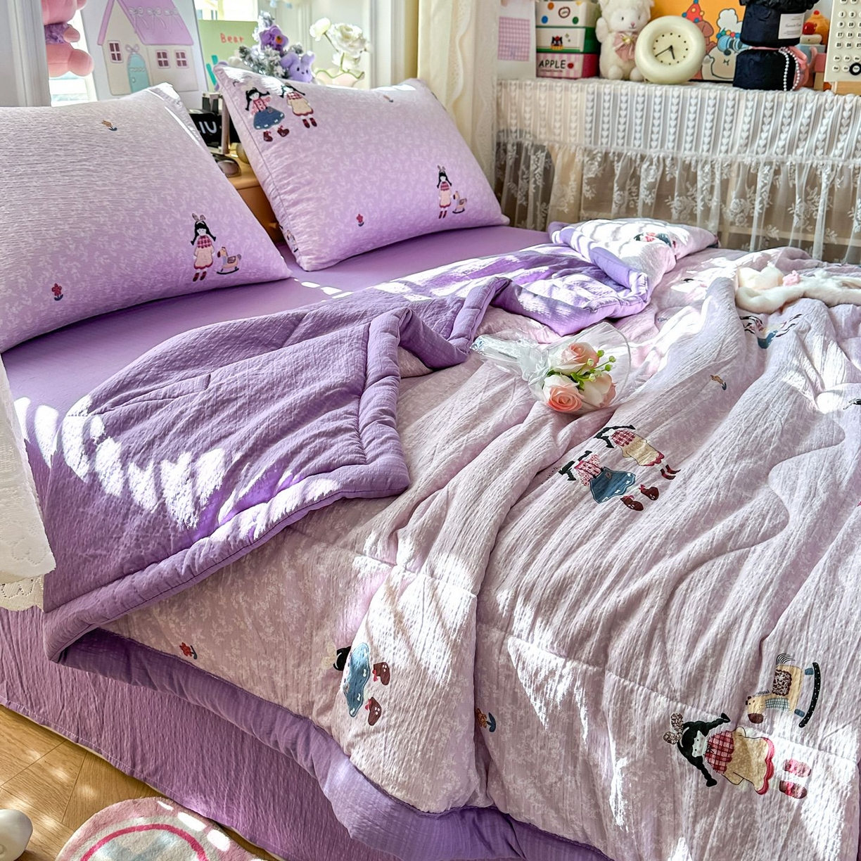 91家纺网 家纺一手货源 找家纺 卡斯诺家纺馆 2026新款皱皱棉双层纱夏被四件套下载文件包含买家秀 柔光邂逅