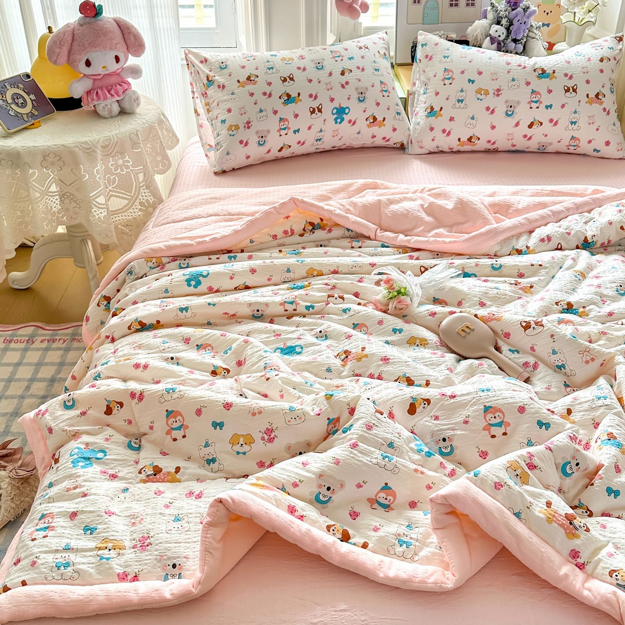 91家纺网 家纺一手货源 找家纺 卡斯诺家纺馆 2026新款皱皱棉双层纱夏被四件套下载文件包含买家秀 萌趣花梦