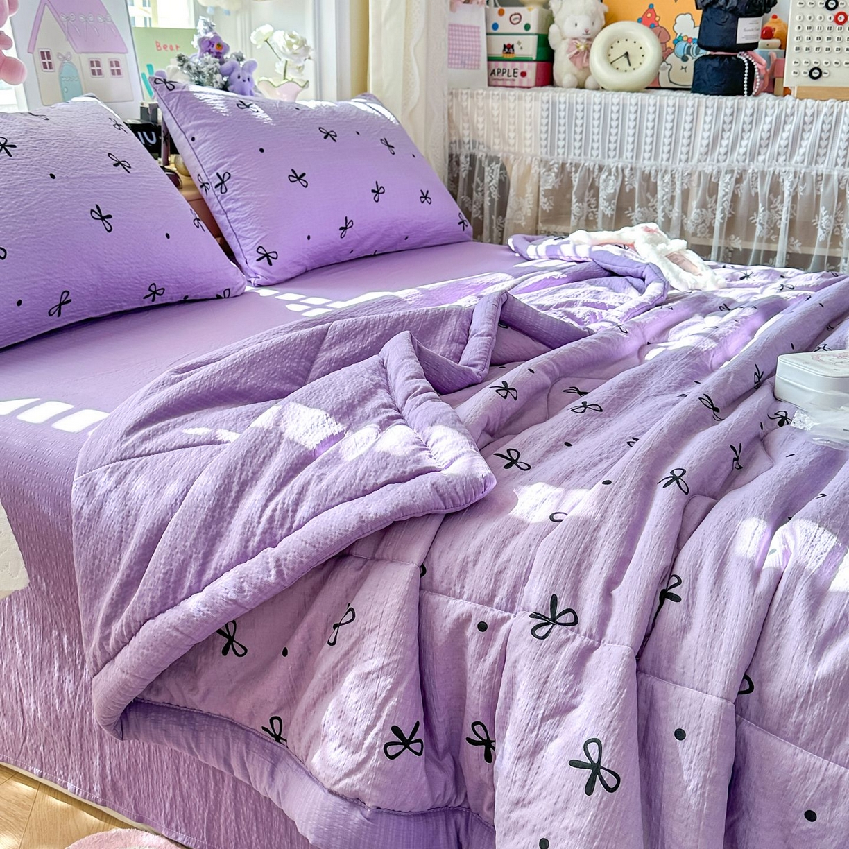 91家纺网 家纺一手货源 找家纺 卡斯诺家纺馆 2026新款皱皱棉双层纱夏被四件套下载文件包含买家秀 紫苏