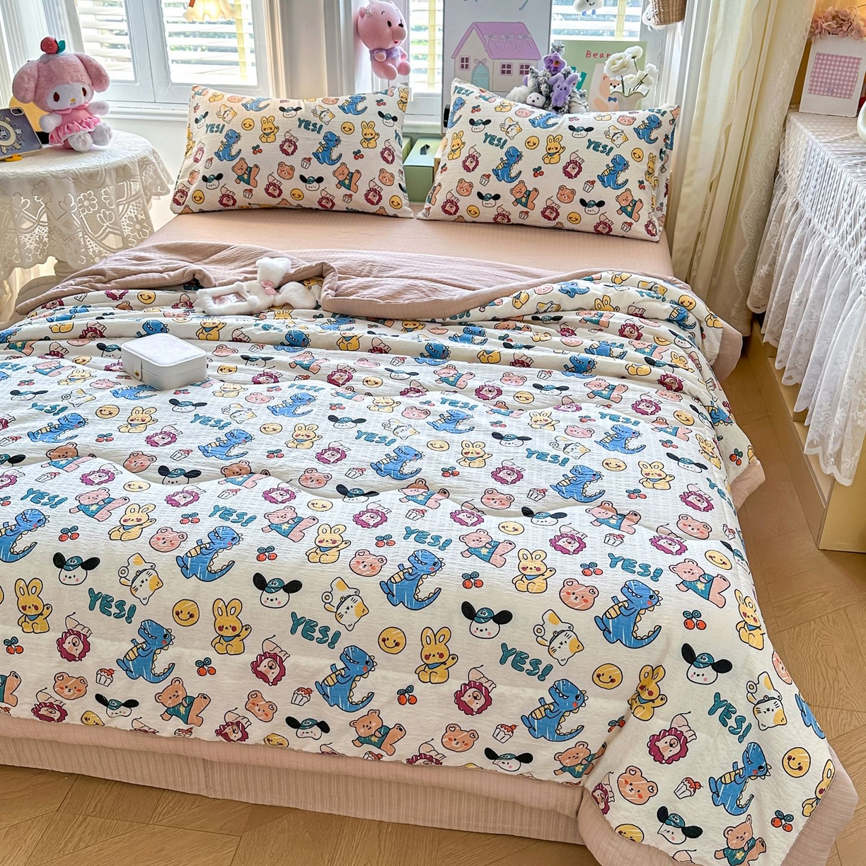 91家纺网 家纺一手货源 找家纺 卡斯诺家纺馆 2026新款皱皱棉双层纱夏被四件套下载文件包含买家秀 动物之家