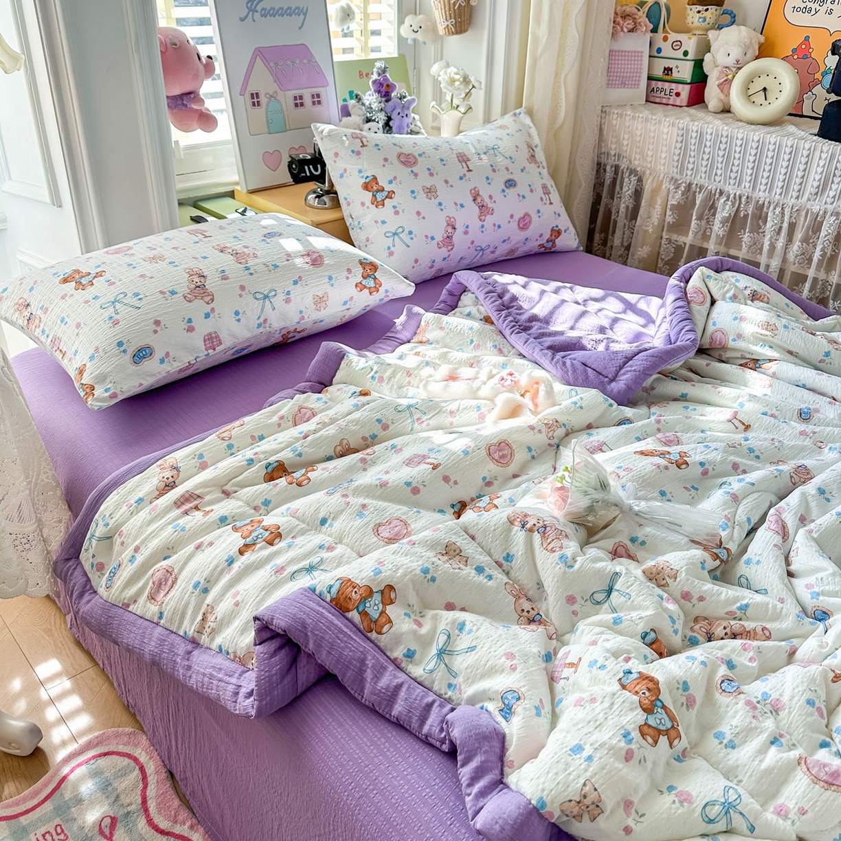 91家纺网 家纺一手货源 找家纺 卡斯诺家纺馆 2026新款皱皱棉双层纱夏被四件套下载文件包含买家秀 紫韵流光