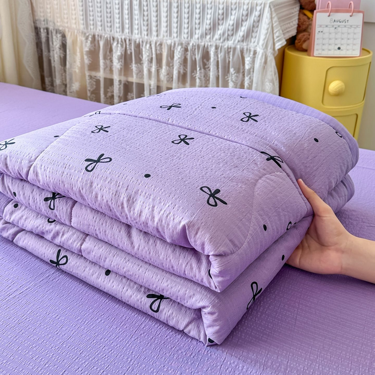 91家纺网 家纺一手货源 找家纺 卡斯诺家纺馆 2026新款皱皱棉双层纱夏被四件套下载文件包含买家秀 紫苏