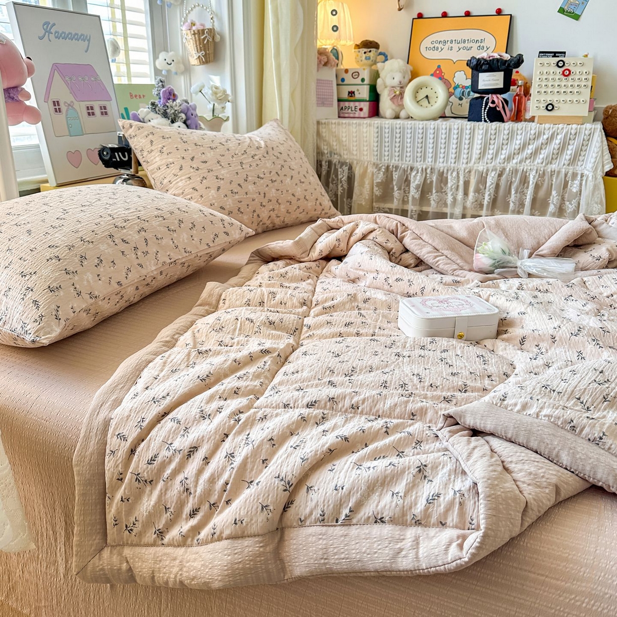 91家纺网 家纺一手货源 找家纺 卡斯诺家纺馆 2026新款皱皱棉双层纱夏被四件套下载文件包含买家秀 莫奈雅致