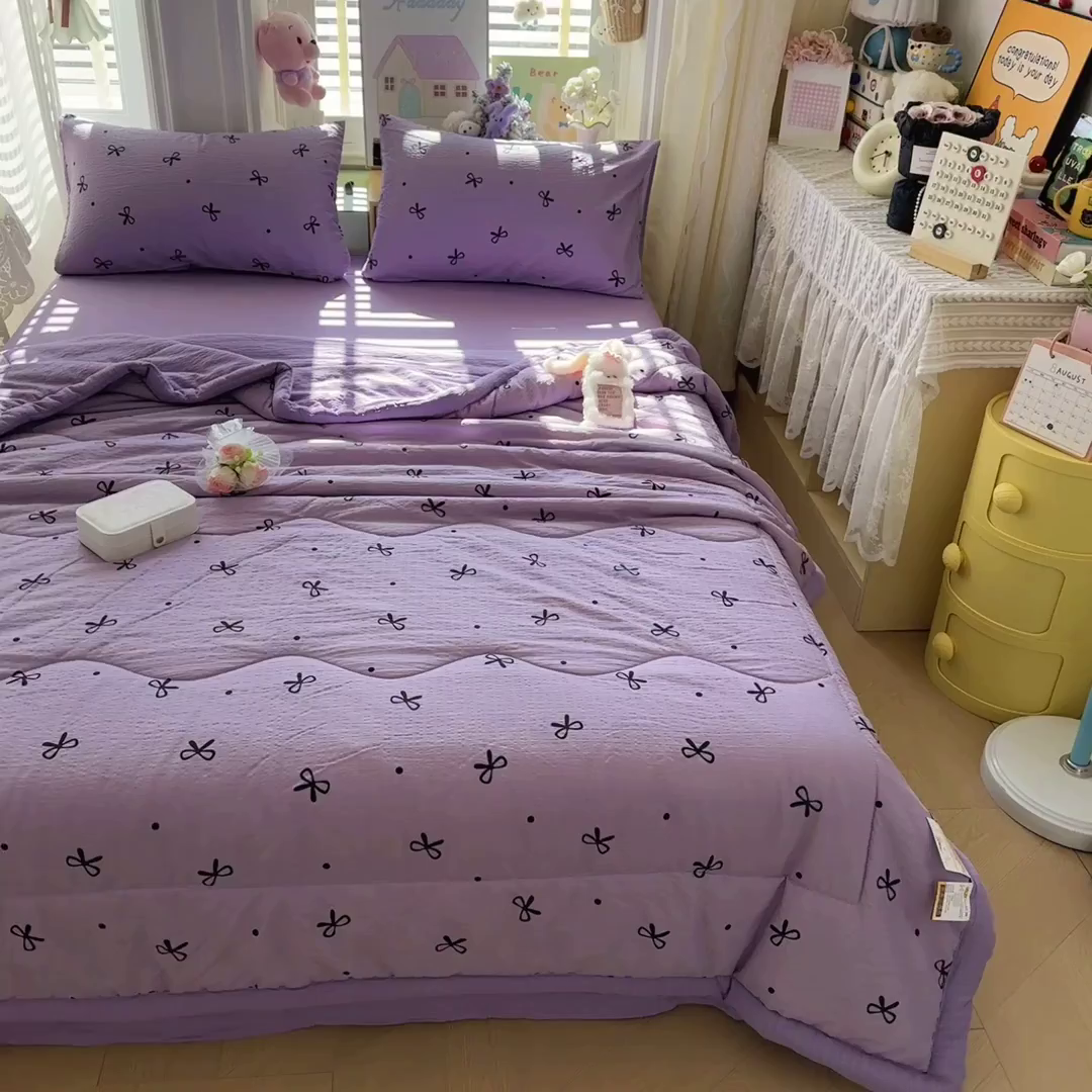 91家纺网 家纺一手货源 找家纺 卡斯诺家纺馆 2026新款皱皱棉双层纱夏被四件套下载文件包含买家秀 紫苏