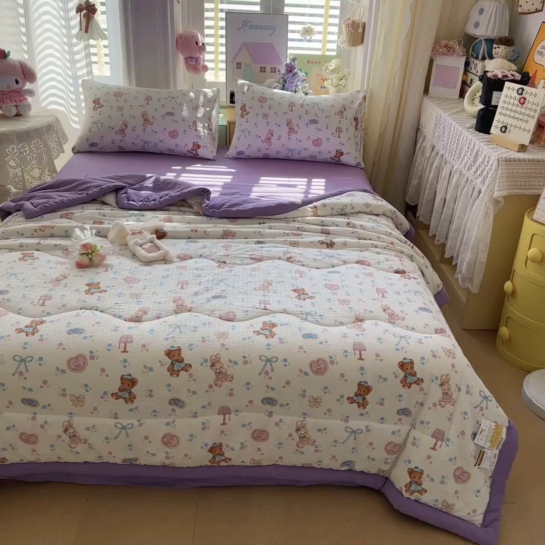 91家纺网 家纺一手货源 找家纺 卡斯诺家纺馆 2026新款皱皱棉双层纱夏被四件套下载文件包含买家秀 紫韵流光