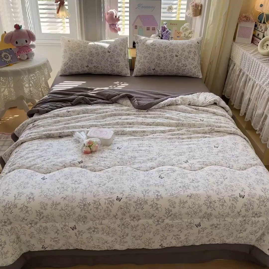 91家纺网 家纺一手货源 找家纺 卡斯诺家纺馆 2026新款皱皱棉双层纱夏被四件套下载文件包含买家秀 雨蝶