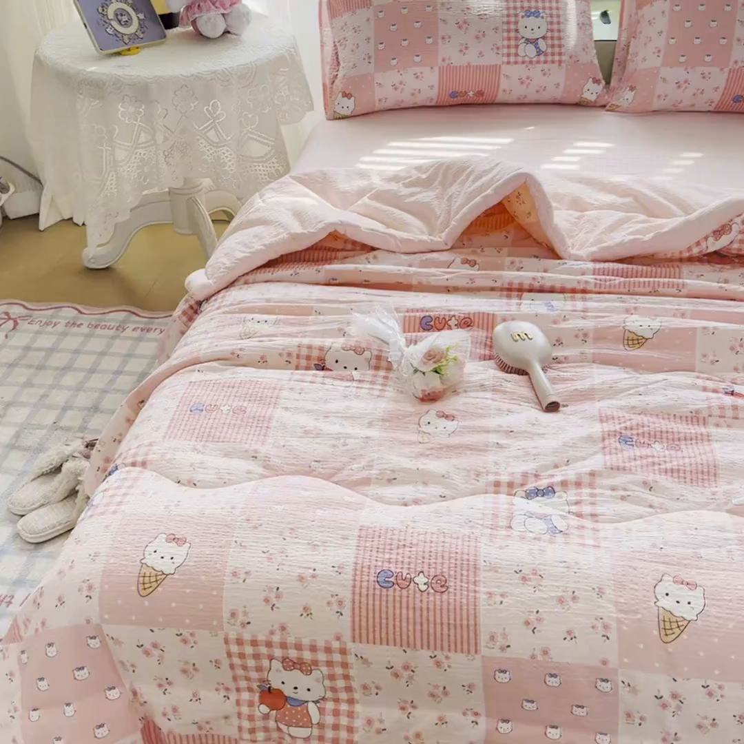 91家纺网 家纺一手货源 找家纺 卡斯诺家纺馆 2026新款皱皱棉双层纱夏被四件套下载文件包含买家秀 花间喵语