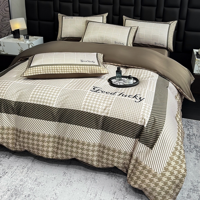 91家纺网 家纺一手货源 找家纺 奥汀洛家纺 2026新款轻奢数码印花冰丝四件套 千鸟格