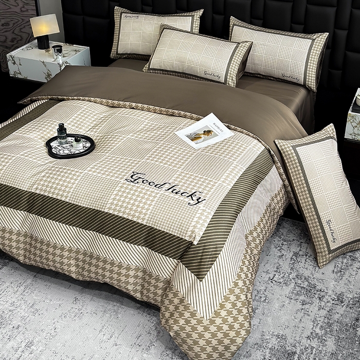 91家纺网 家纺一手货源 找家纺 奥汀洛家纺 2026新款轻奢数码印花冰丝四件套 千鸟格