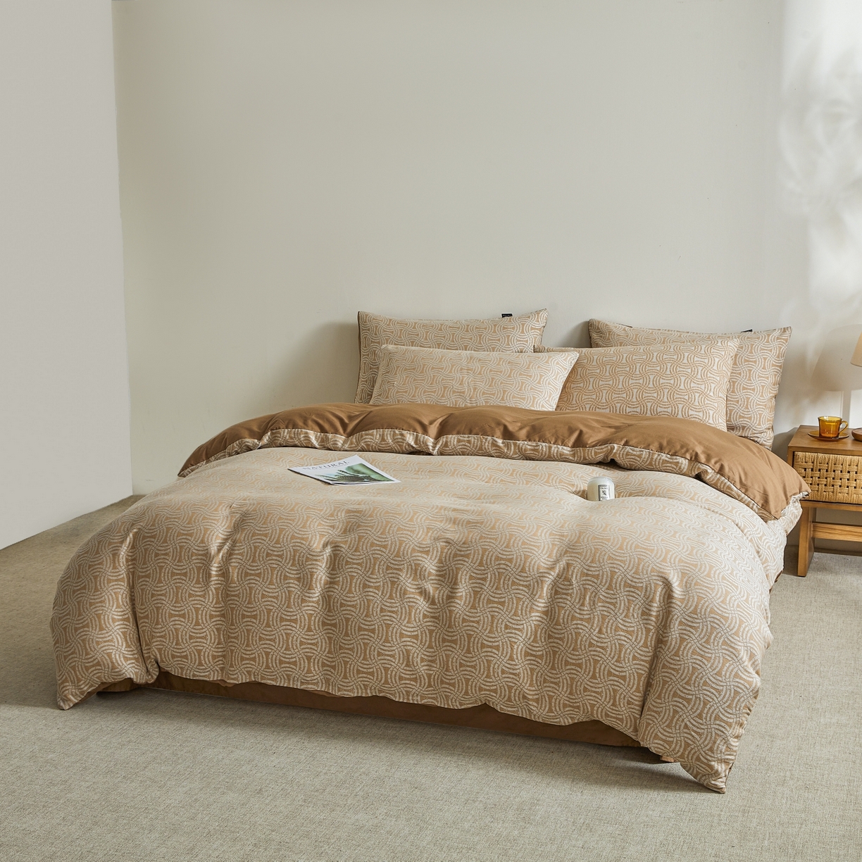 91家纺网 家纺一手货源 找家纺 乐家毛巾被（工厂自产自销） 2026新款40s全棉纯棉色织提花四件套 晨格间奏