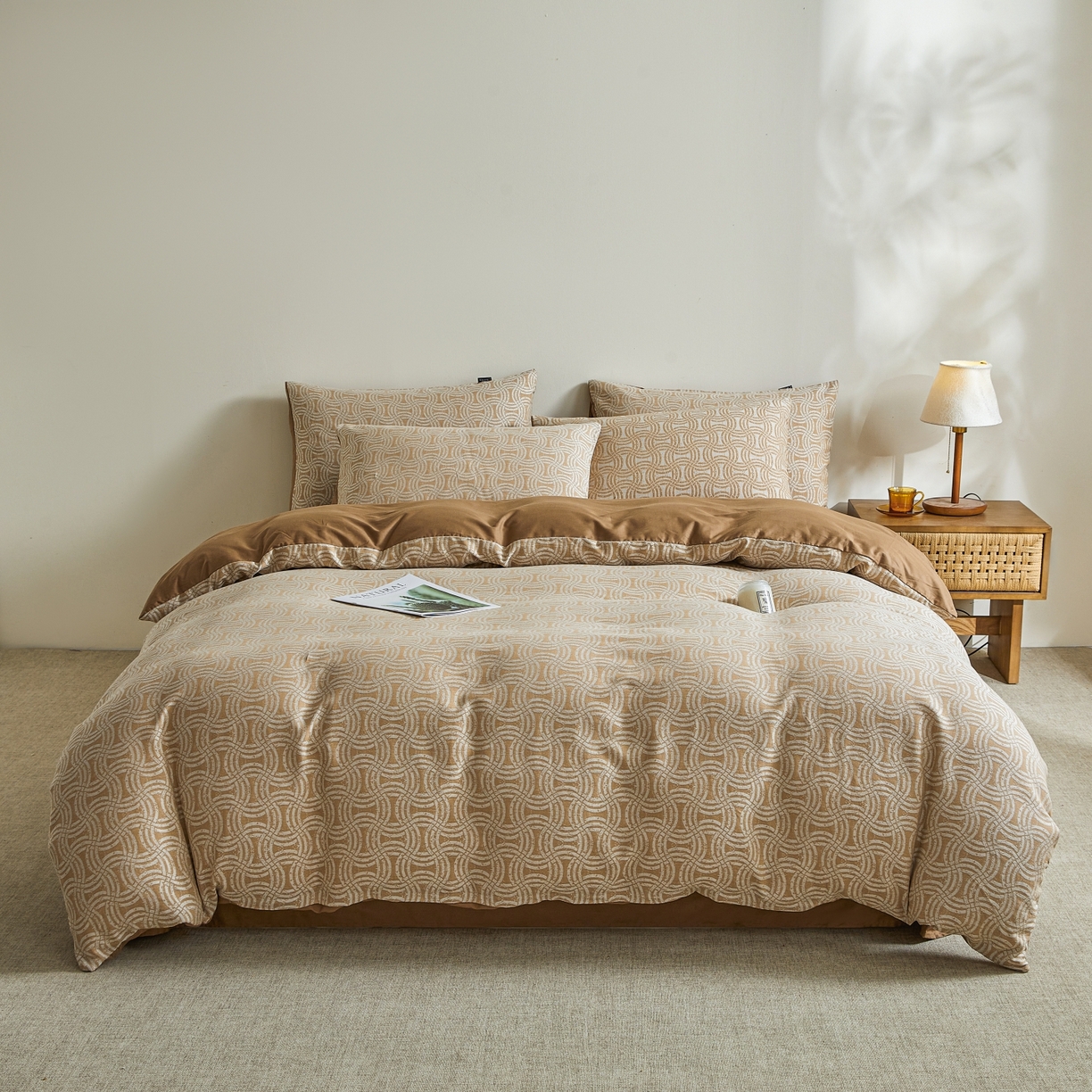 91家纺网 家纺一手货源 找家纺 乐家毛巾被（工厂自产自销） 2026新款40s全棉纯棉色织提花四件套 晨格间奏