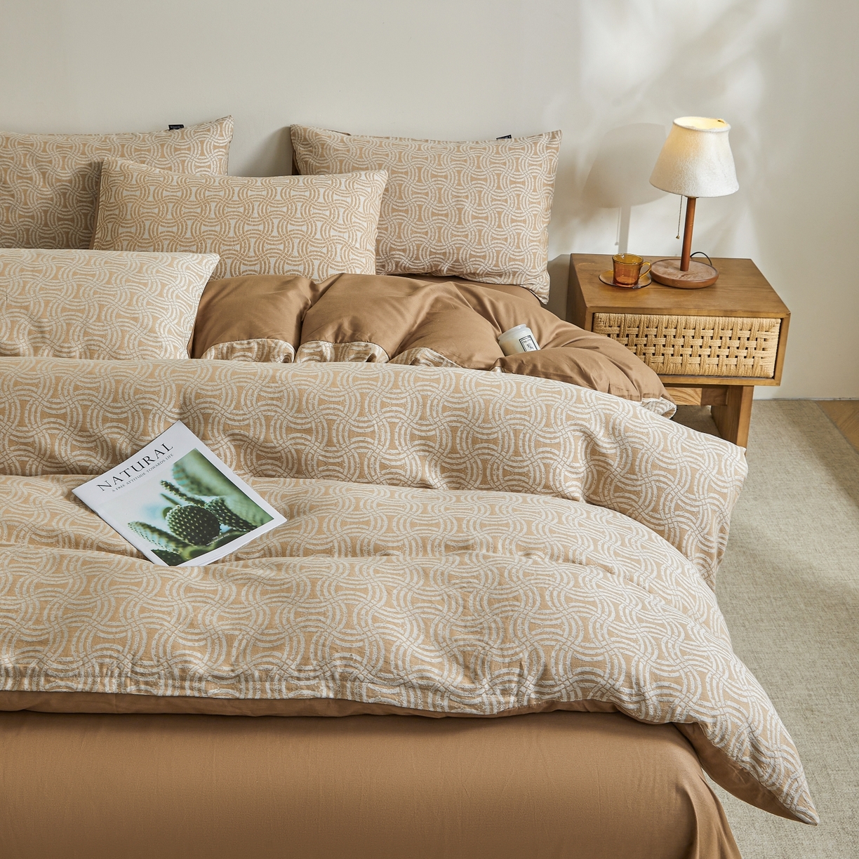 91家纺网 家纺一手货源 找家纺 乐家毛巾被（工厂自产自销） 2026新款40s全棉纯棉色织提花四件套 晨格间奏