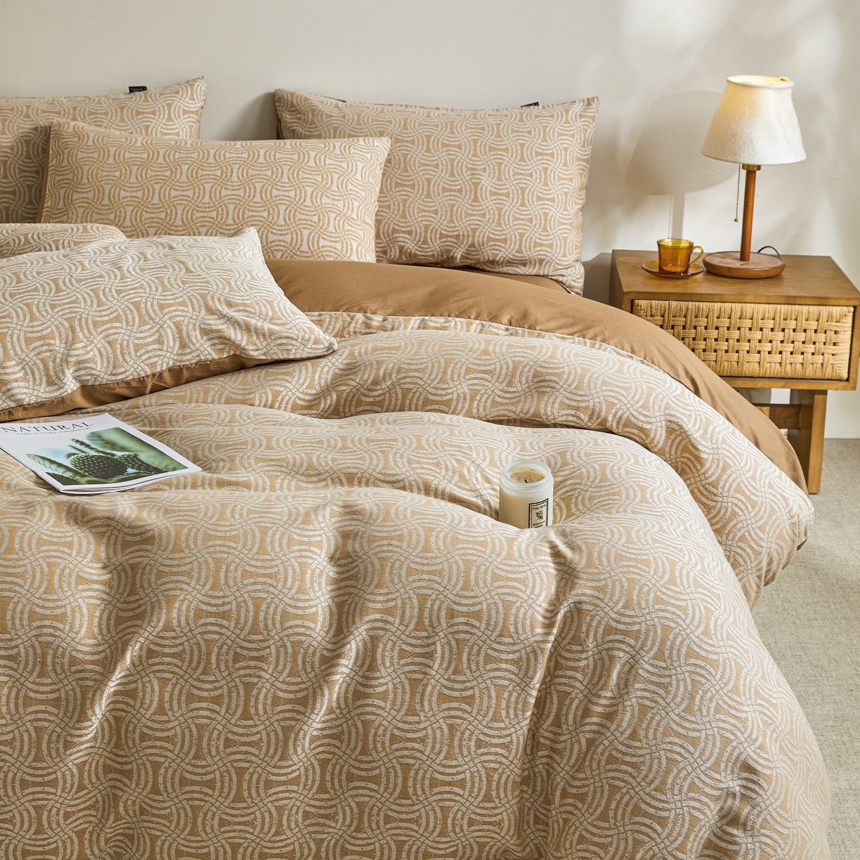 91家纺网 家纺一手货源 找家纺 乐家毛巾被（工厂自产自销） 2026新款40s全棉纯棉色织提花四件套 晨格间奏