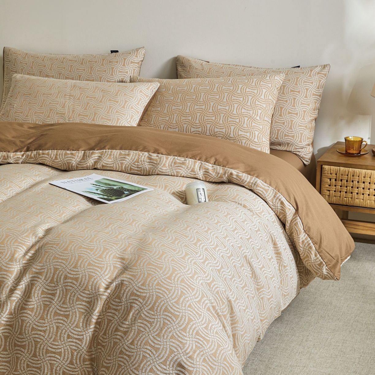 91家纺网 家纺一手货源 找家纺 乐家毛巾被（工厂自产自销） 2026新款40s全棉纯棉色织提花四件套 晨格间奏