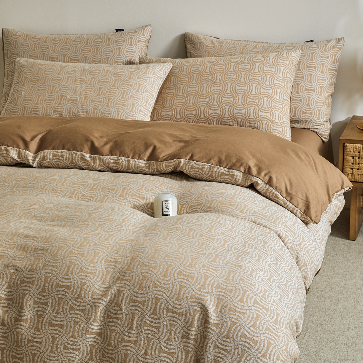 91家纺网 家纺一手货源 找家纺 乐家毛巾被（工厂自产自销） 2026新款40s全棉纯棉色织提花四件套 晨格间奏