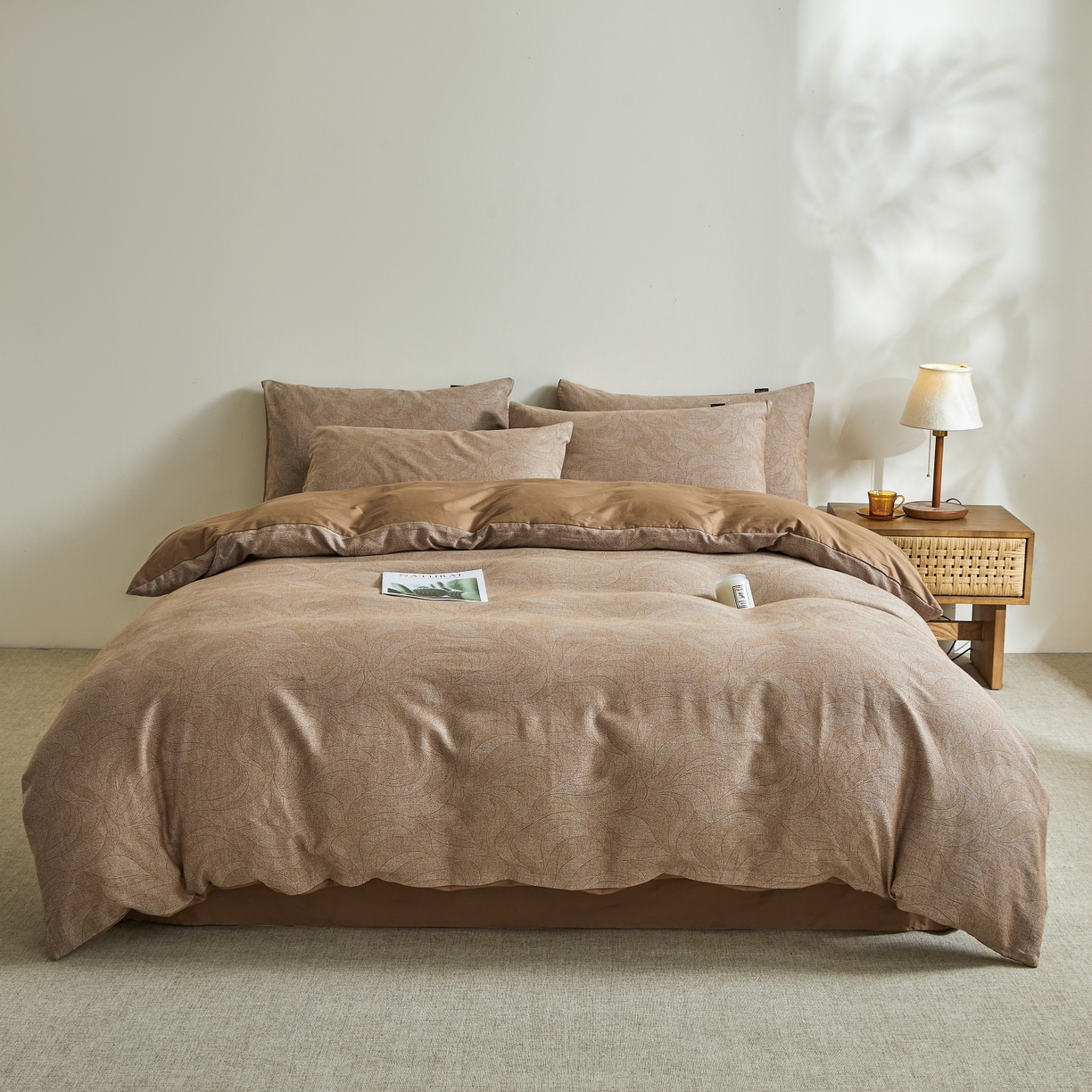 91家纺网 家纺一手货源 找家纺 乐家毛巾被（工厂自产自销） 2026新款40s全棉纯棉色织提花四件套 晨间雾影