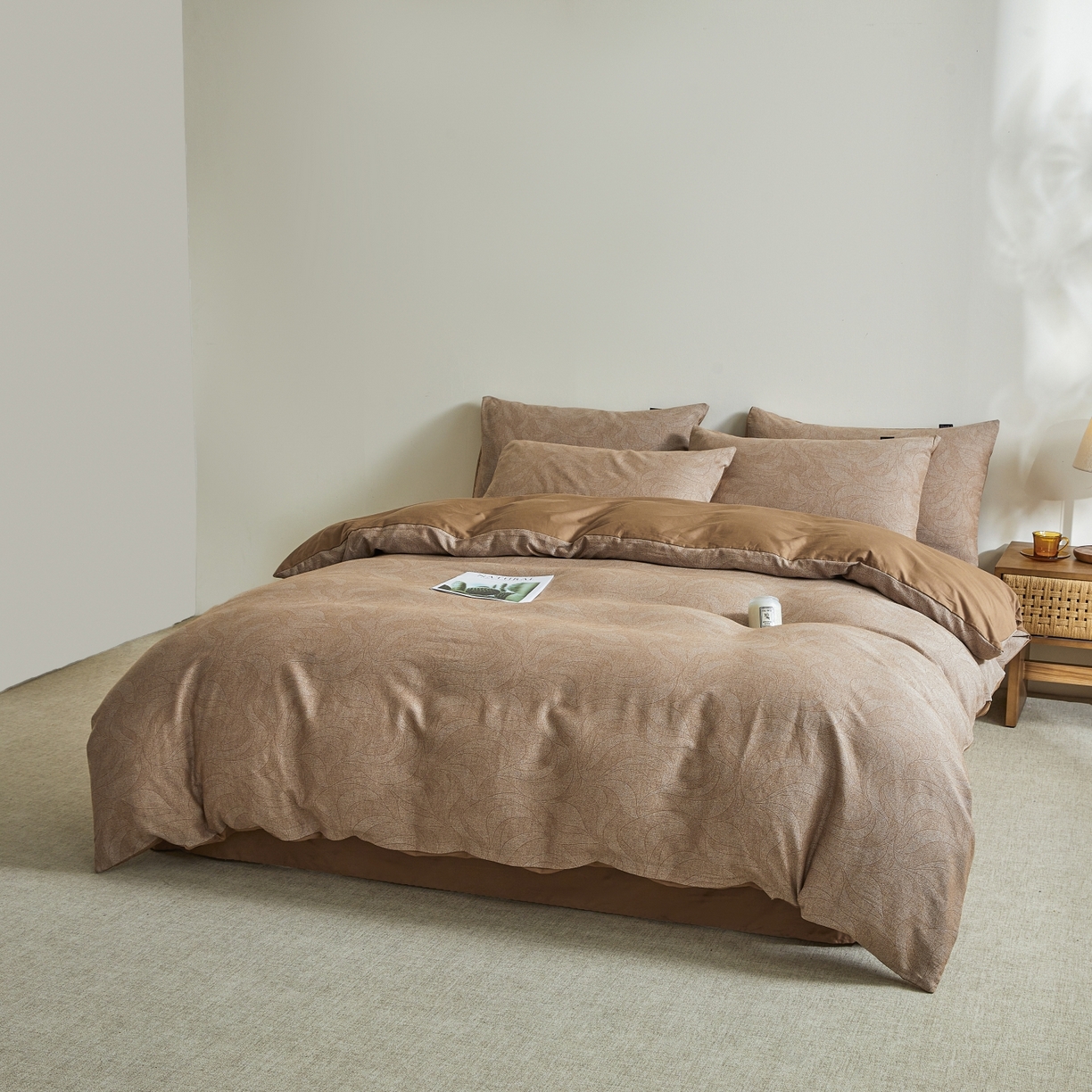 91家纺网 家纺一手货源 找家纺 乐家毛巾被（工厂自产自销） 2026新款40s全棉纯棉色织提花四件套 晨间雾影