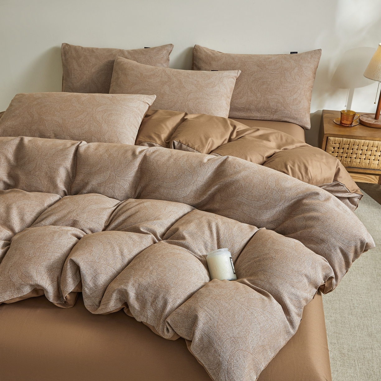 91家纺网 家纺一手货源 找家纺 乐家毛巾被（工厂自产自销） 2026新款40s全棉纯棉色织提花四件套 晨间雾影