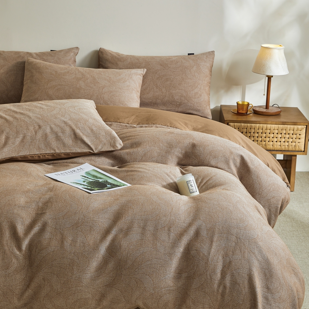 91家纺网 家纺一手货源 找家纺 乐家毛巾被（工厂自产自销） 2026新款40s全棉纯棉色织提花四件套 晨间雾影