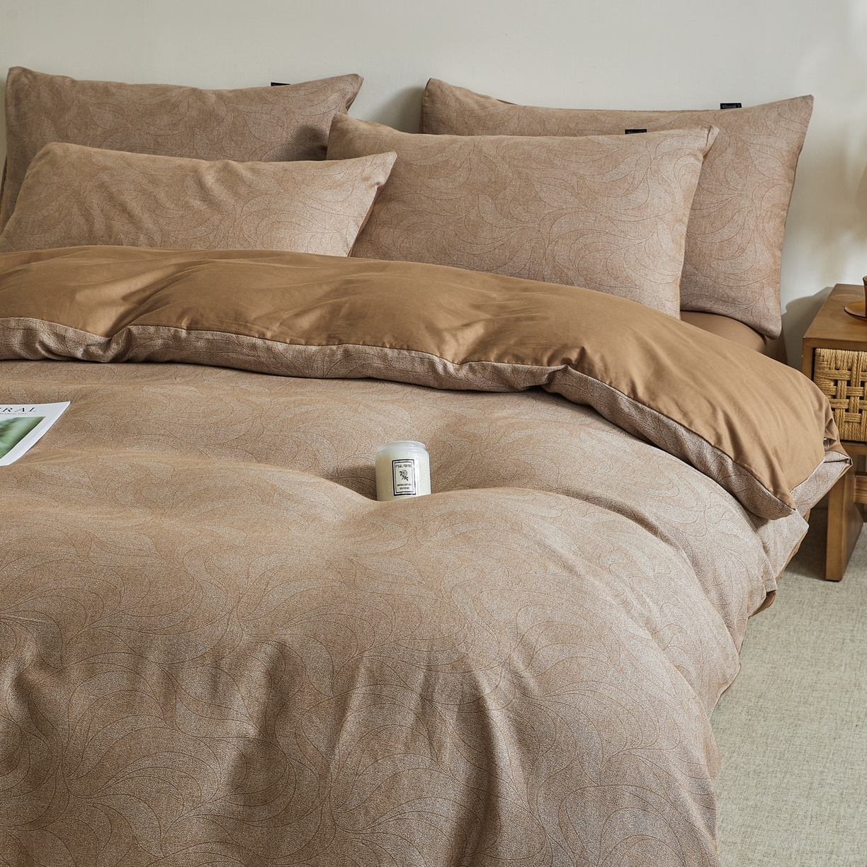 91家纺网 家纺一手货源 找家纺 乐家毛巾被（工厂自产自销） 2026新款40s全棉纯棉色织提花四件套 晨间雾影