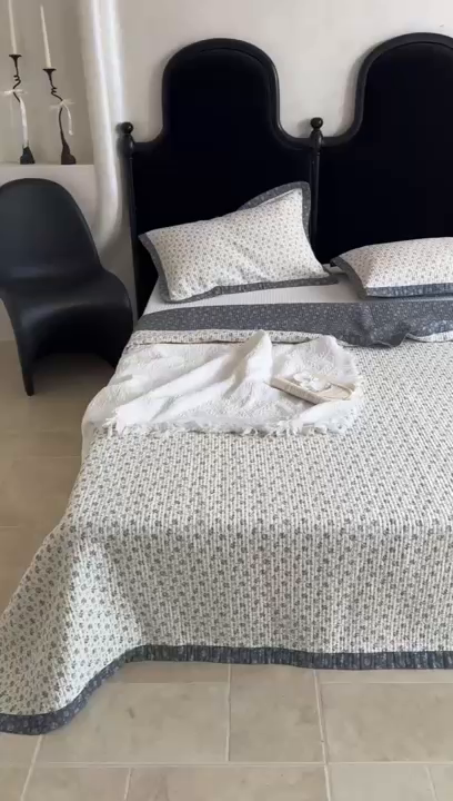 91家纺网 家纺一手货源 找家纺 床盖工厂店 2026春夏新款双面100%全棉填充80棉花床盖三件套 四月天