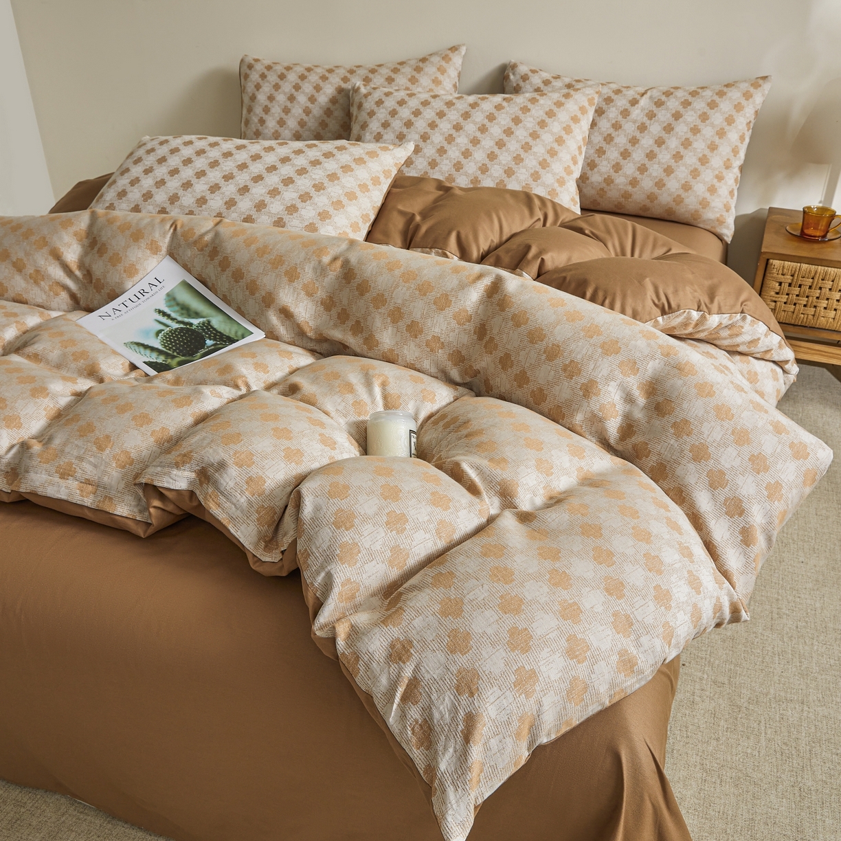 91家纺网 家纺一手货源 找家纺 乐家毛巾被（工厂自产自销） 2026新款40s全棉纯棉色织提花四件套 春韵花朝