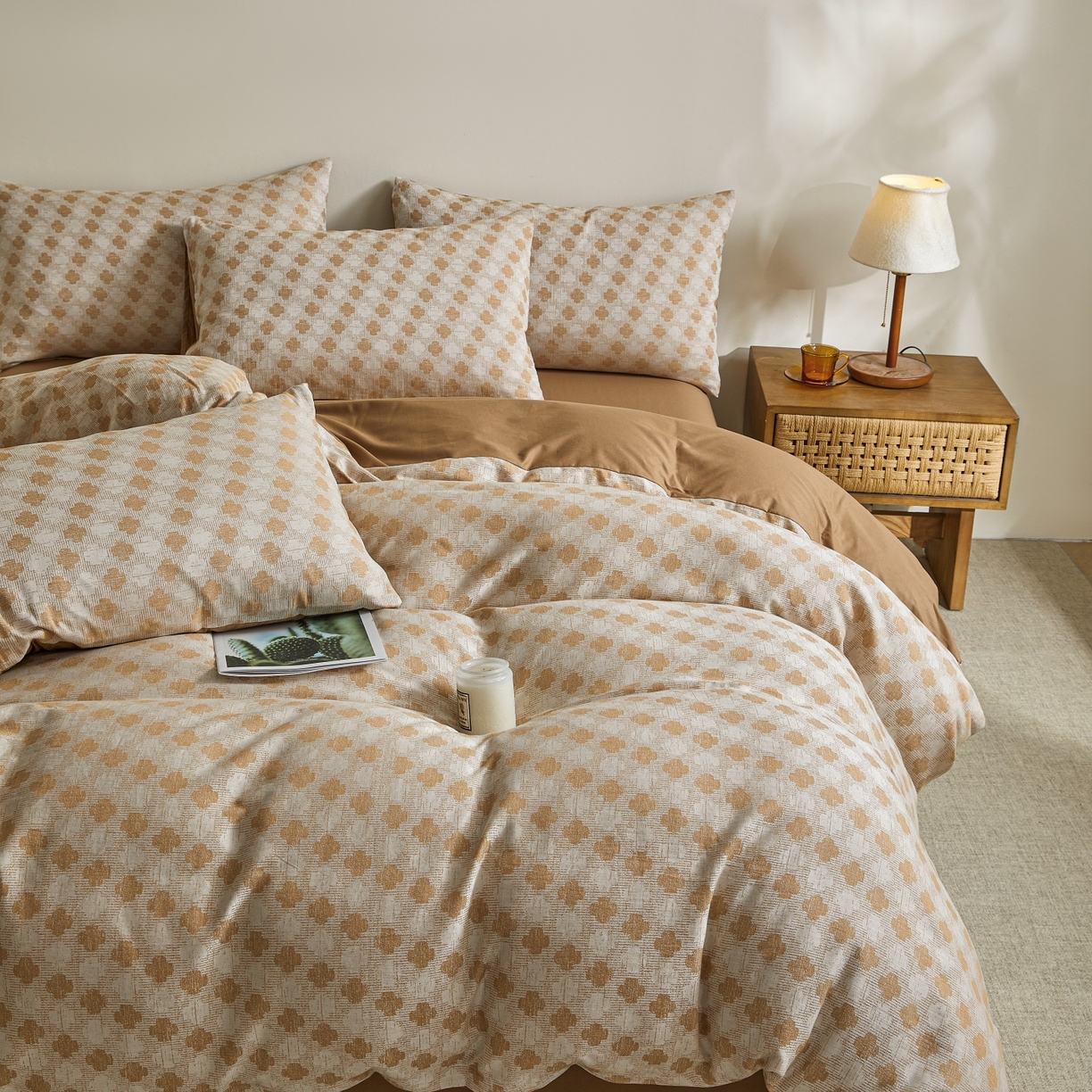 91家纺网 家纺一手货源 找家纺 乐家毛巾被（工厂自产自销） 2026新款40s全棉纯棉色织提花四件套 春韵花朝