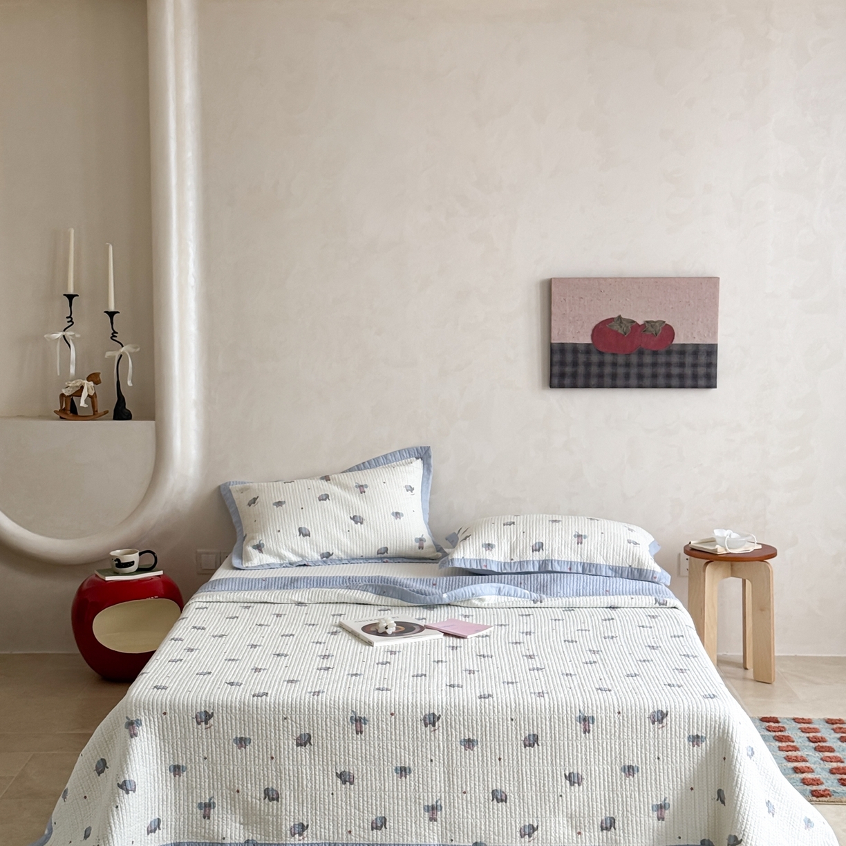 91家纺网 家纺一手货源 找家纺 床盖工厂店 2026春夏新款双面100%全棉填充80棉花床盖三件套 跳跳象