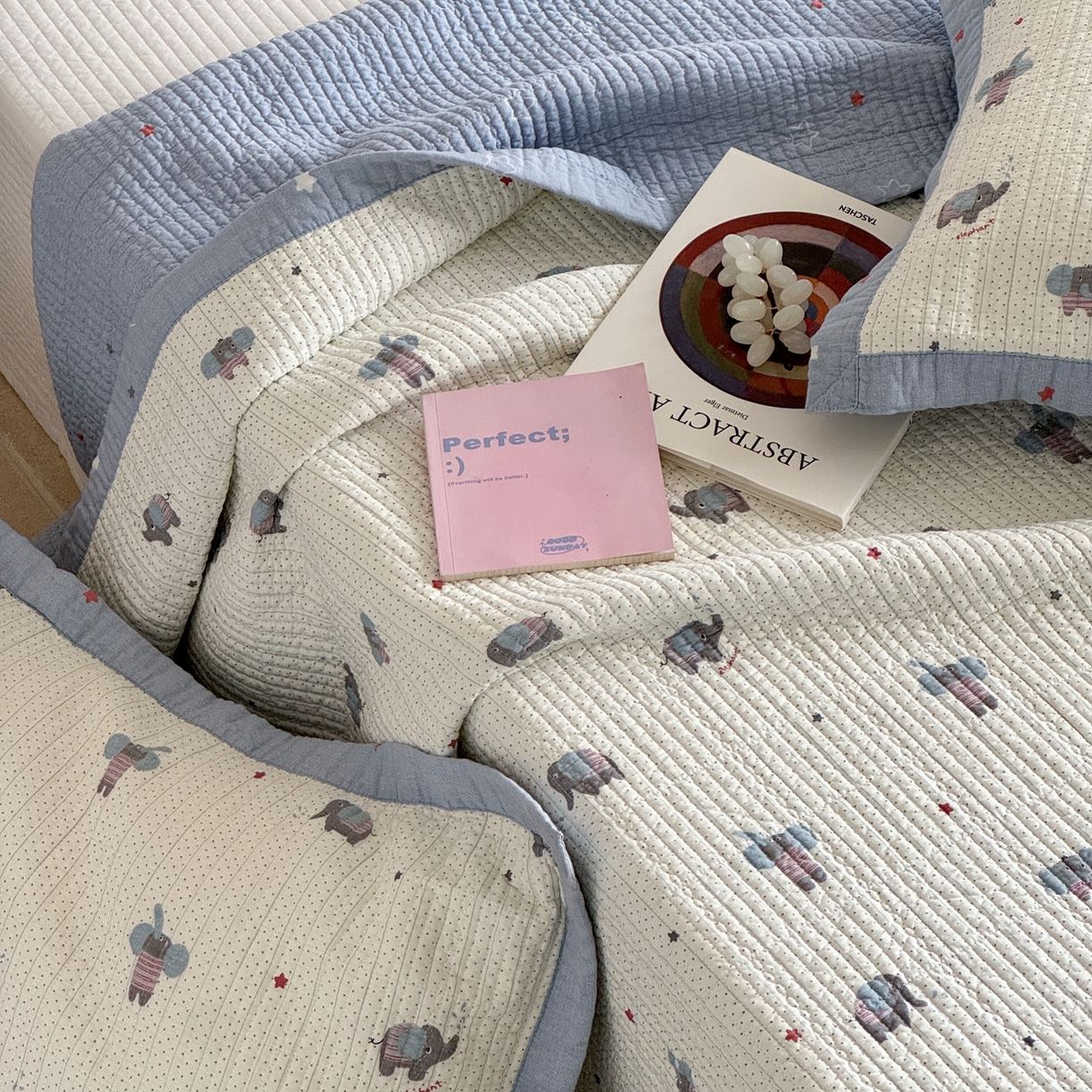 91家纺网 家纺一手货源 找家纺 床盖工厂店 2026春夏新款双面100%全棉填充80棉花床盖三件套 跳跳象