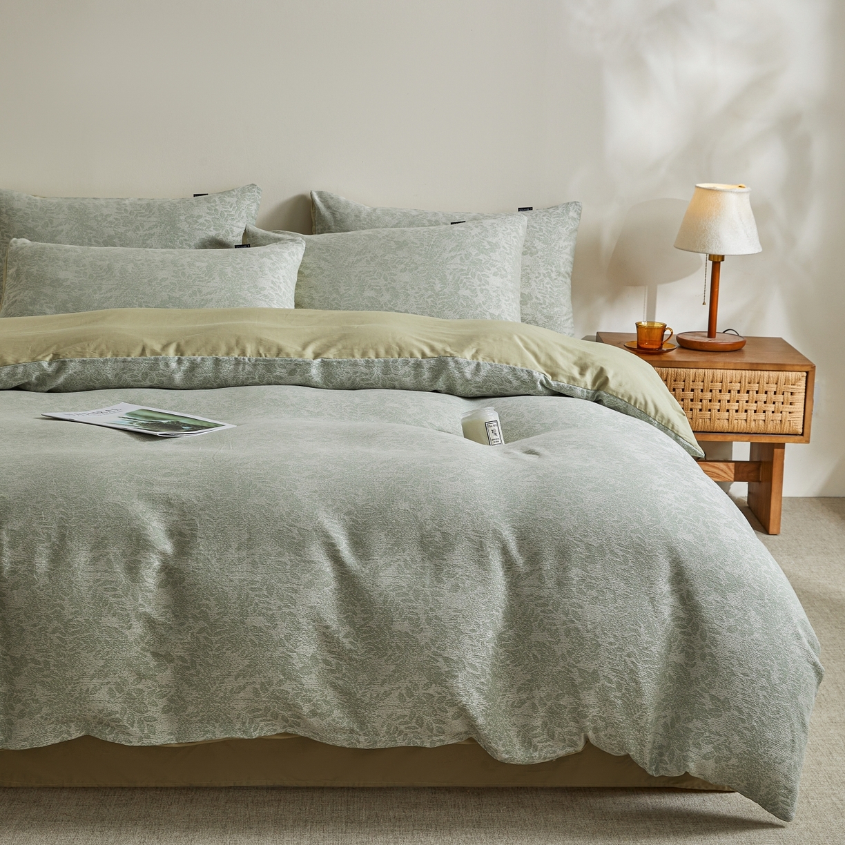 91家纺网 家纺一手货源 找家纺 乐家毛巾被（工厂自产自销） 2026新款40s全棉纯棉色织提花四件套 浮光掠影