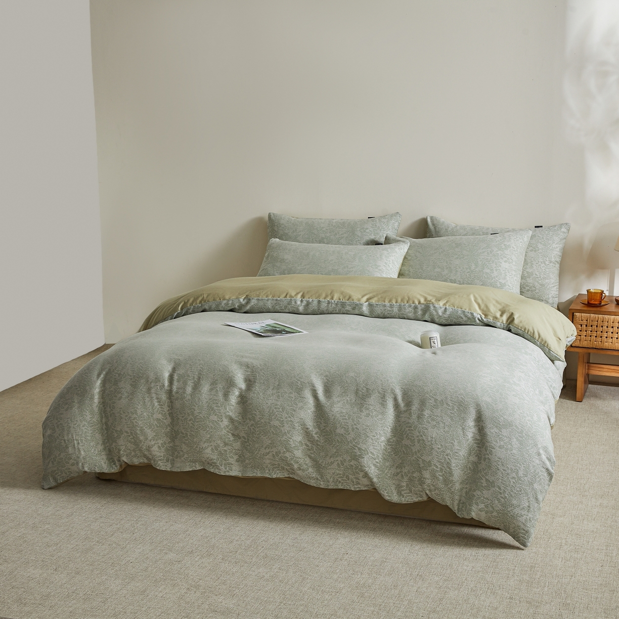 91家纺网 家纺一手货源 找家纺 乐家毛巾被（工厂自产自销） 2026新款40s全棉纯棉色织提花四件套 浮光掠影