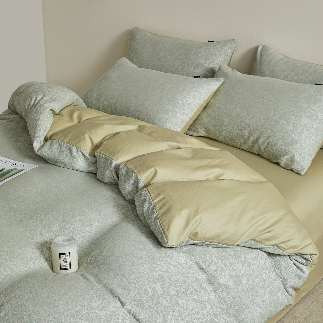 91家纺网 家纺一手货源 找家纺 乐家毛巾被（工厂自产自销） 2026新款40s全棉纯棉色织提花四件套 浮光掠影