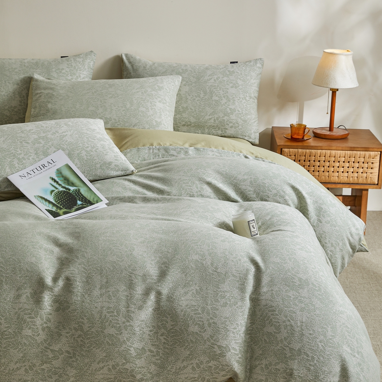 91家纺网 家纺一手货源 找家纺 乐家毛巾被（工厂自产自销） 2026新款40s全棉纯棉色织提花四件套 浮光掠影