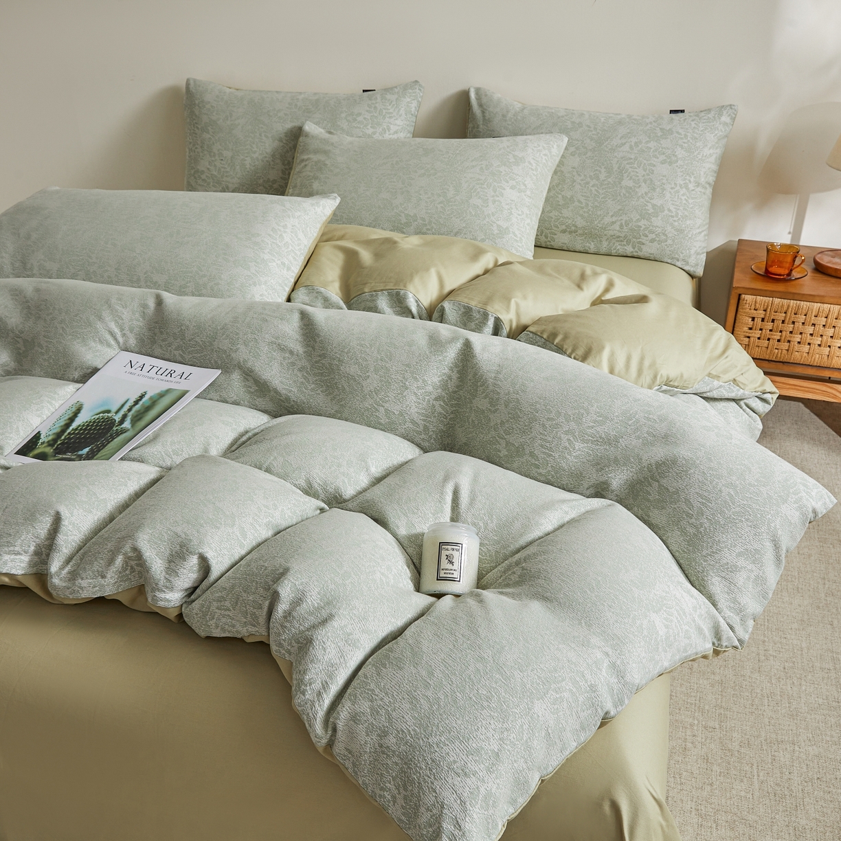 91家纺网 家纺一手货源 找家纺 乐家毛巾被（工厂自产自销） 2026新款40s全棉纯棉色织提花四件套 浮光掠影