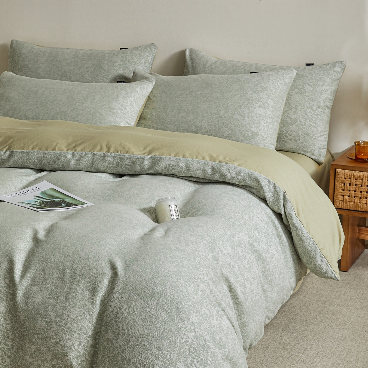 91家纺网 家纺一手货源 找家纺 乐家毛巾被（工厂自产自销） 2026新款40s全棉纯棉色织提花四件套 浮光掠影