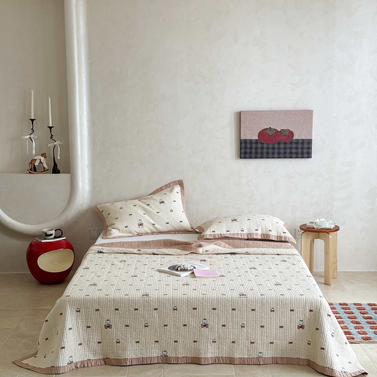 91家纺网 家纺一手货源 找家纺 床盖工厂店 2026春夏新款双面100%全棉填充80棉花床盖三件套 小家猫