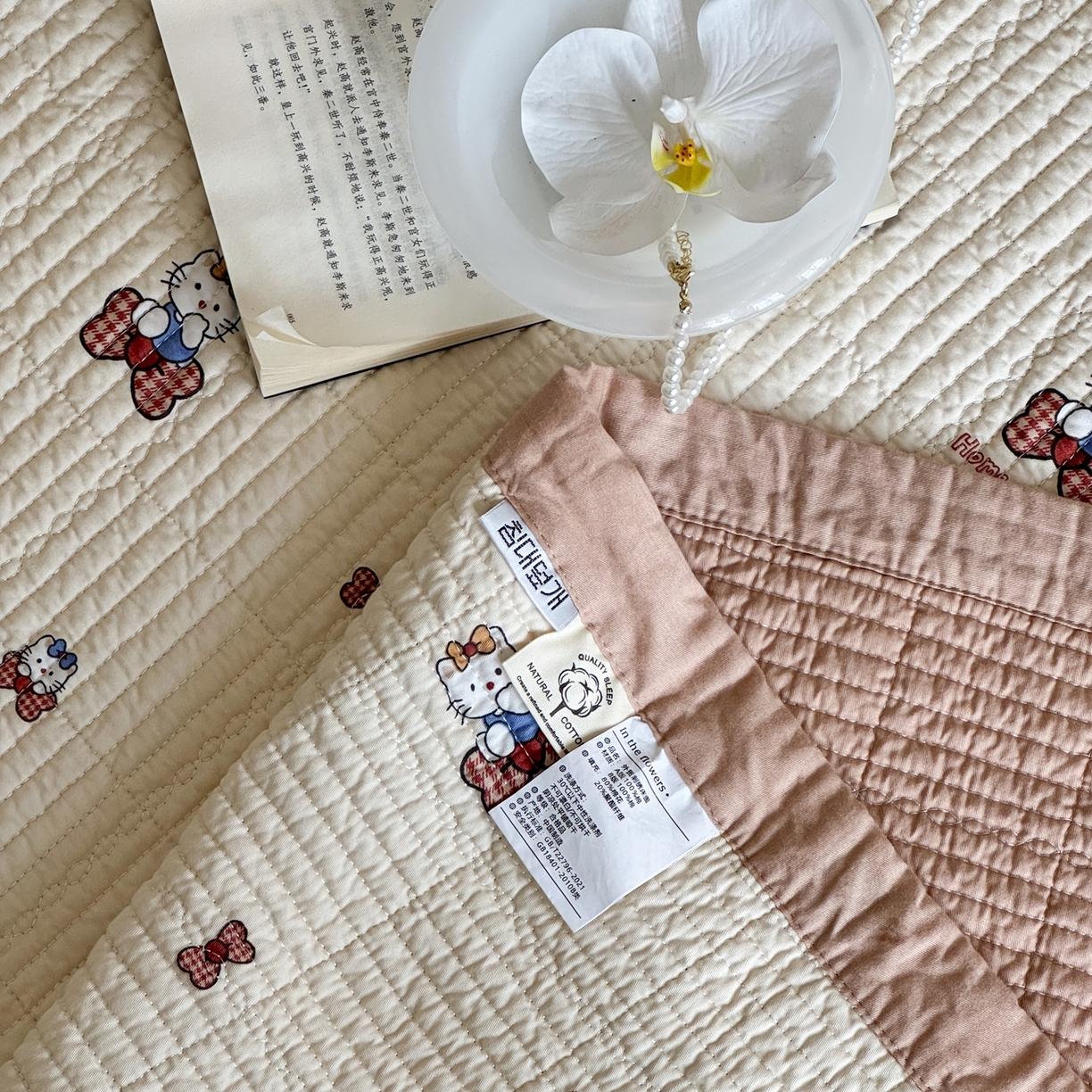 91家纺网 家纺一手货源 找家纺 床盖工厂店 2026春夏新款双面100%全棉填充80棉花床盖三件套 小家猫