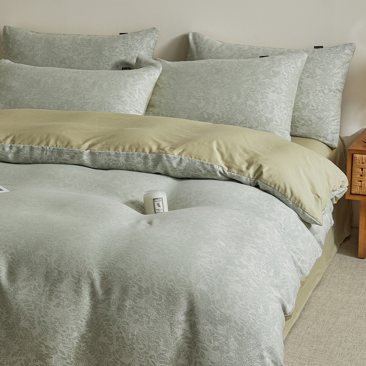 91家纺网 家纺一手货源 找家纺 乐家毛巾被（工厂自产自销） 2026新款40s全棉纯棉色织提花四件套 浮光掠影