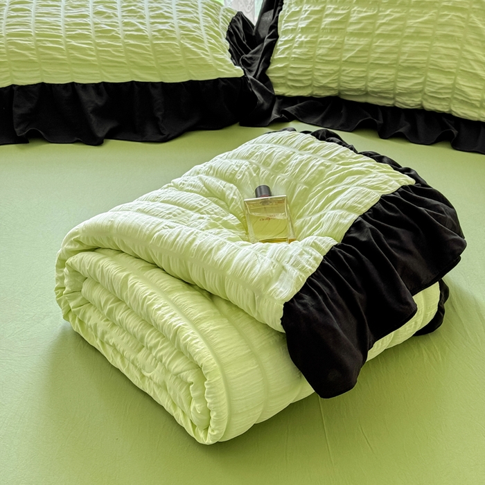 91家纺网 家纺一手货源 找家纺 （总）优卡迪家纺馆 2026春夏新款泡泡纱黑花边夏被夏被空调被四件套【下载文件夹包含买家秀】