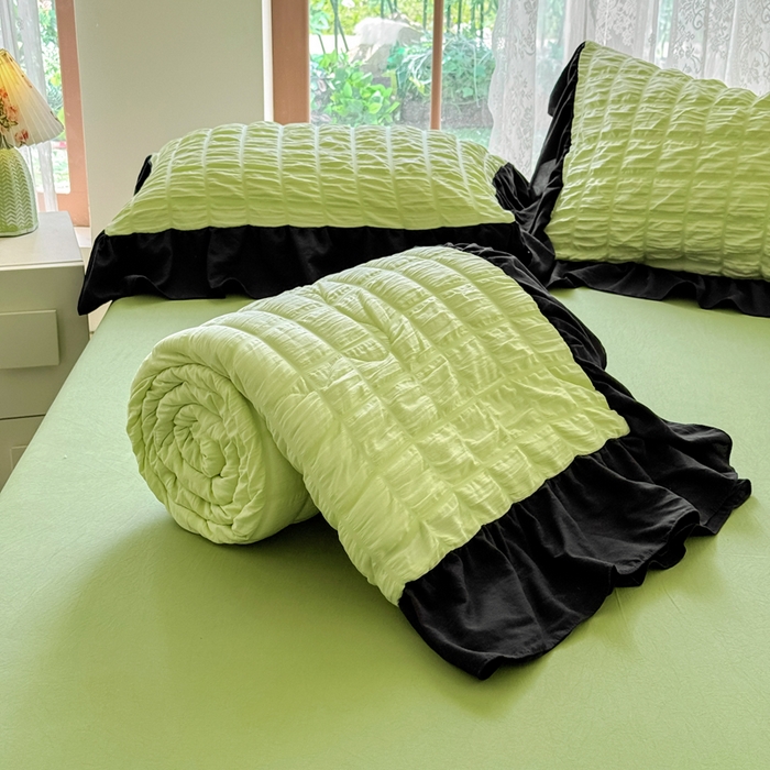 91家纺网 家纺一手货源 找家纺 （总）优卡迪家纺馆 2026春夏新款泡泡纱黑花边夏被夏被空调被四件套【下载文件夹包含买家秀】