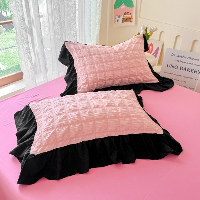 91家纺网 家纺一手货源 找家纺 优卡迪家纺馆 2026春夏新款泡泡纱黑花边夏被夏被空调被四件套【下载文件夹包含买家秀】 奶油蜜桃