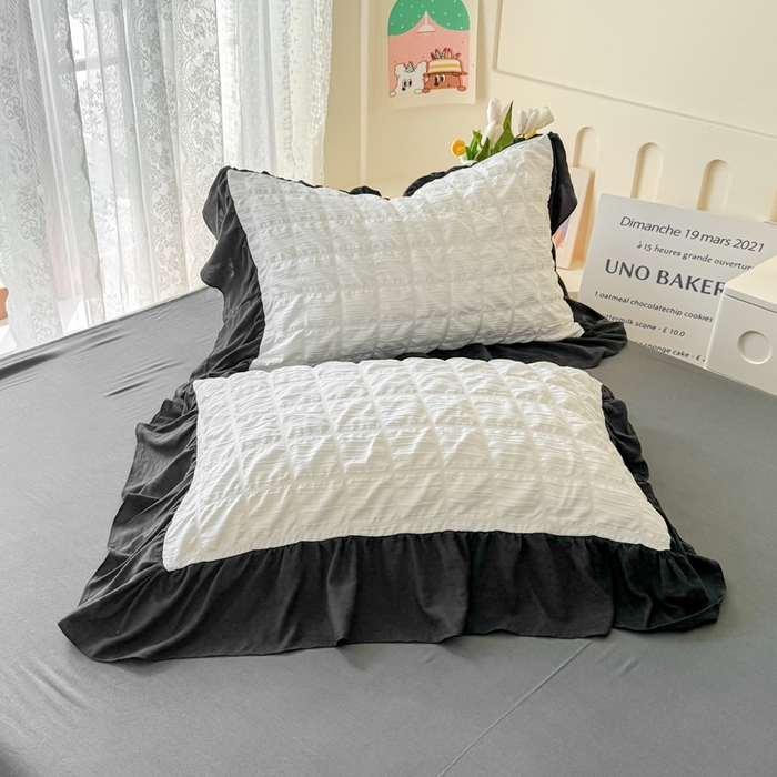 91家纺网 家纺一手货源 找家纺 优卡迪家纺馆 2026春夏新款泡泡纱黑花边夏被夏被空调被四件套【下载文件夹包含买家秀】 茉莉奶昔